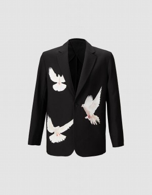 Blazer Urban Revivo Bird Print Homme Noir | WOW736JR