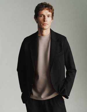 Blazer Urban Revivo Notch Lapel Tailored Homme Noir | IIU7979XK