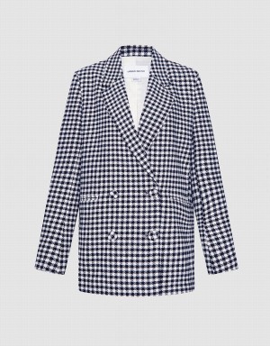 Blazer Urban Revivo Plaid Double Breasted Femme Grise | MPI593MG