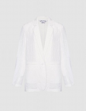 Blazer Urban Revivo Textured Single Breasted Femme Blanche | VHR9335AW