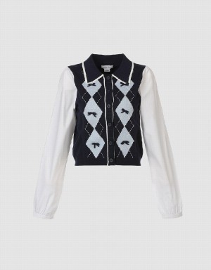 Cardigan Urban Revivo 2 In 1 Tricoté Femme Bleu | AZN372OY