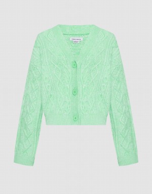 Cardigan Urban Revivo Cable Knit V Neck Button Up Femme Vert | MFM6316RL