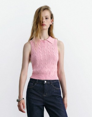 Cardigan Urban Revivo Cable Tricoté Femme Rose | HUI8827SX
