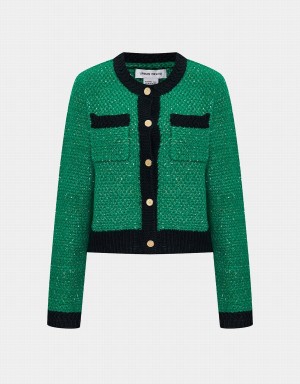 Cardigan Urban Revivo Contrast Trim Patched Pocket Femme Vert | SCJ9015QS