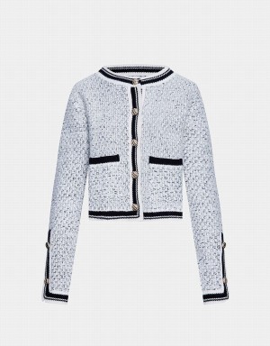Cardigan Urban Revivo Contrast Trim Tweed Button Front Femme Grise | ZIA1038UA