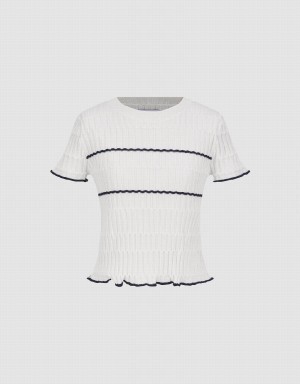 Cardigan Urban Revivo Crew Neck Tricoté Femme Blanche | VPA9869FJ