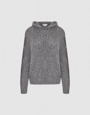 Cardigan Urban Revivo Drop Shoulder Sleeve Encapuchonné Tricoté Femme Grise Clair | BSF6322VH