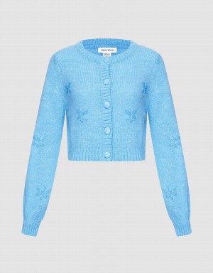 Cardigan Urban Revivo Floral Embroidery Button Up Femme Bleu | ORC8150JB