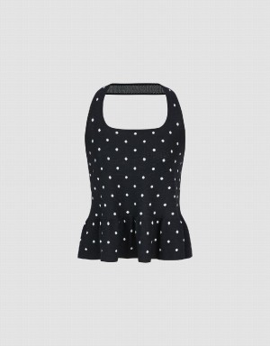 Cardigan Urban Revivo Halter Neck Polka Dot Tricoté Top Femme Noir | GGN355JG
