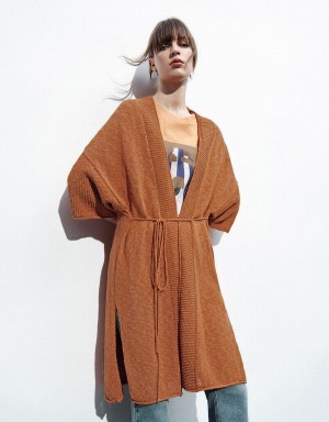 Cardigan Urban Revivo Tie Front Tricoté Femme Orange | EHA227CQ