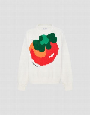 Cardigan Urban Revivo Tomato Print Knit Femme Blanche | IFD6873BA