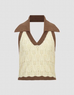 Cardigan Urban Revivo Tricoté Lapel Femme Beige | UIG2196UM
