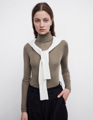 Cardigan Urban Revivo Turtle Neck Mince Tricoté Femme Kaki | MPN7067SB