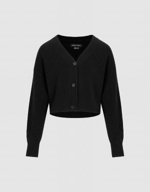 Cardigan Urban Revivo V-Neck Tricoté Femme Noir | IBJ8927YD
