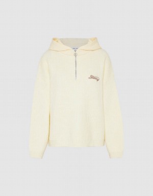 Cardigan Urban Revivo Zip Half Placket Encapuchonné Tricoté Femme Blanche | JAG1449QU