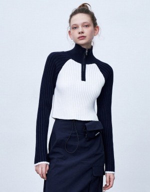 Chandails Urban Revivo Contrast Color Femme Blanche Bleu | CET6448PV