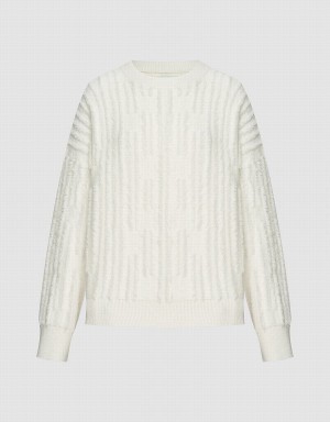 Chandails Urban Revivo Fuzzy Crew Neck Femme Blanche | ERW7221YO