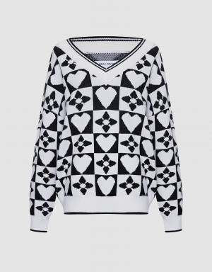 Chandails Urban Revivo Heart & Checkered Pattern Femme Grise | ZJE7255XX