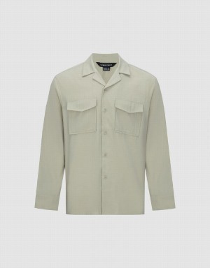 Chemises Urban Revivo Button Up Droit Homme Kaki | NUR7531RJ