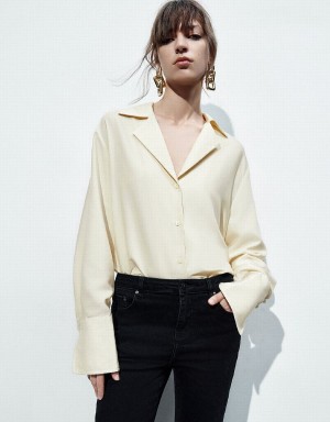Chemises Urban Revivo Button Up Notch Lapel Femme Jaune | WGD5149JD
