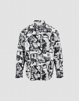 Chemises Urban Revivo Comic Printed Loose Homme Grise | PDQ371ZX