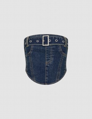 Chemises Urban Revivo Denim Top Femme Bleu | RTS8416BW