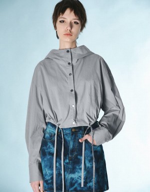 Chemises Urban Revivo Drop Shoulder Sleeve Hoodie Femme Grise Clair | VDI5965GL