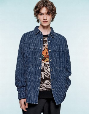Chemises Urban Revivo Pressed Button Denim Homme Bleu | JSU2582RD