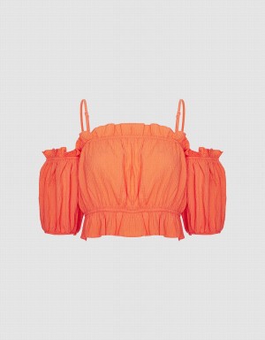 Chemisier Urban Revivo Frill Trim Cold Shoulder Femme Rose | VJJ5957XQ