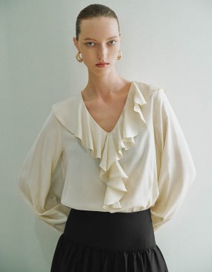 Chemisier Urban Revivo Ruffle V-Neck Overhead Femme Jaune | UAR10042DX