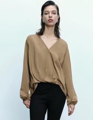 Chemisier Urban Revivo Surplice Front V-Neck Overhead Femme Marron | SAG8883PZ
