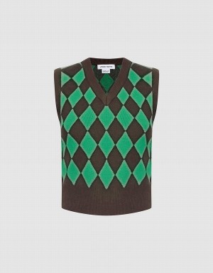 Debardeur Urban Revivo Argyle Pattern Femme Vert | JFV3542KB