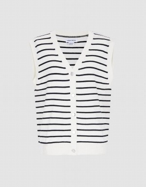 Debardeur Urban Revivo Rayé Button Front Femme Blanche | OYG8284AB