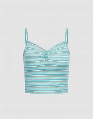 Debardeur Urban Revivo Rayé Half Button Tricoté Cami Femme Vert | PRA474PT