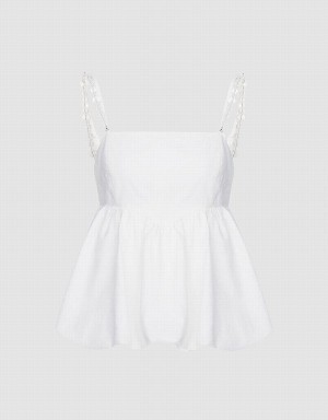 Debardeur Urban Revivo Ruffle Hem Cami Top With Beaded Brides Femme Blanche | HZX9678EK