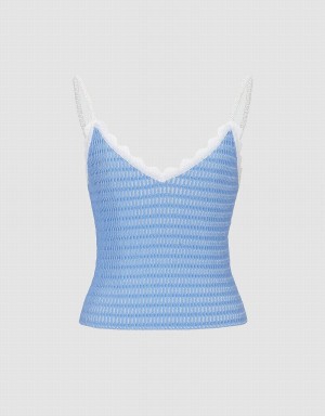 Debardeur Urban Revivo V Neck Tricoté Cami Femme Bleu | QRI7225YN