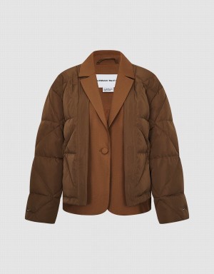 Doudoune Urban Revivo Combination Femme Marron Foncé | QRO5064HI