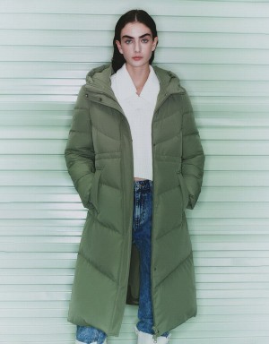 Doudoune Urban Revivo Encapuchonné A-Line With Detachable Furry Collar Femme Vert | KPL5733SB
