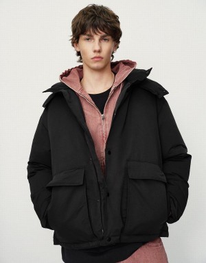 Doudoune Urban Revivo Encapuchonné Stand Collar Homme Noir | TGL4078JB