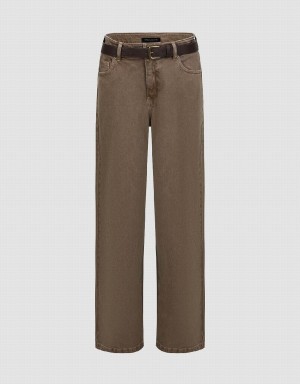 Jean Urban Revivo Larges-Leg With Belt Femme Marron | RXP5469AY
