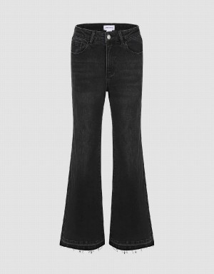 Jean Urban Revivo Raw Hem Flare Femme Noir | QVU9422XB