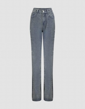 Jean Urban Revivo Rhinestone Decor Flare Femme Bleu | TXW9320KQ