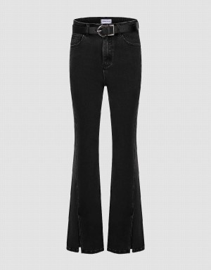 Jean Urban Revivo Split Hem Flare With Belt Femme Noir | SUH5579IF