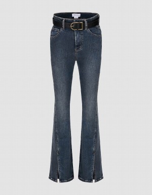 Jean Urban Revivo Split Hem Flare With Belt Femme Bleu | MRI1381SW