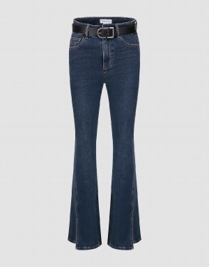Jean Urban Revivo Split Hem Flare With Belt Femme Bleu | CRD9555YV