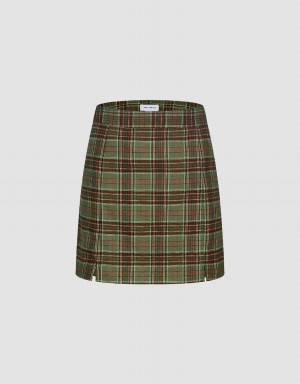 Jupes Urban Revivo Checkered Mini A-Line Femme Vert | PEJ6645IJ