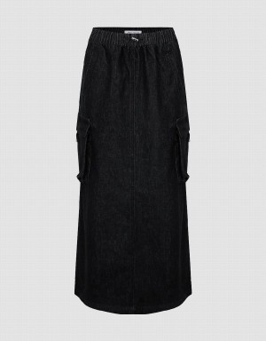 Jupes Urban Revivo Elastic Taille Droit Denim Femme Noir | LOO594JF