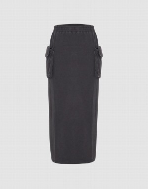 Jupes Urban Revivo Elastic Taille Midi Droit Femme Grise | QUP8856CS