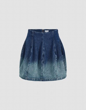 Jupes Urban Revivo Gradient Mini A-Line Denim Femme Bleu | PGB546XH