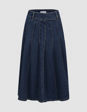 Jupes Urban Revivo Midi A-Line Denim With Belt Femme Bleu | YCA183XQ